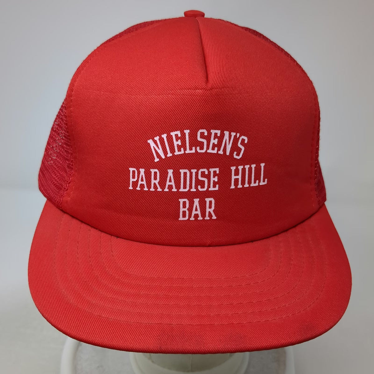 Topac Trucker Hat Red One Size Nielsens Paradise Hill Bar Mesh Snapback