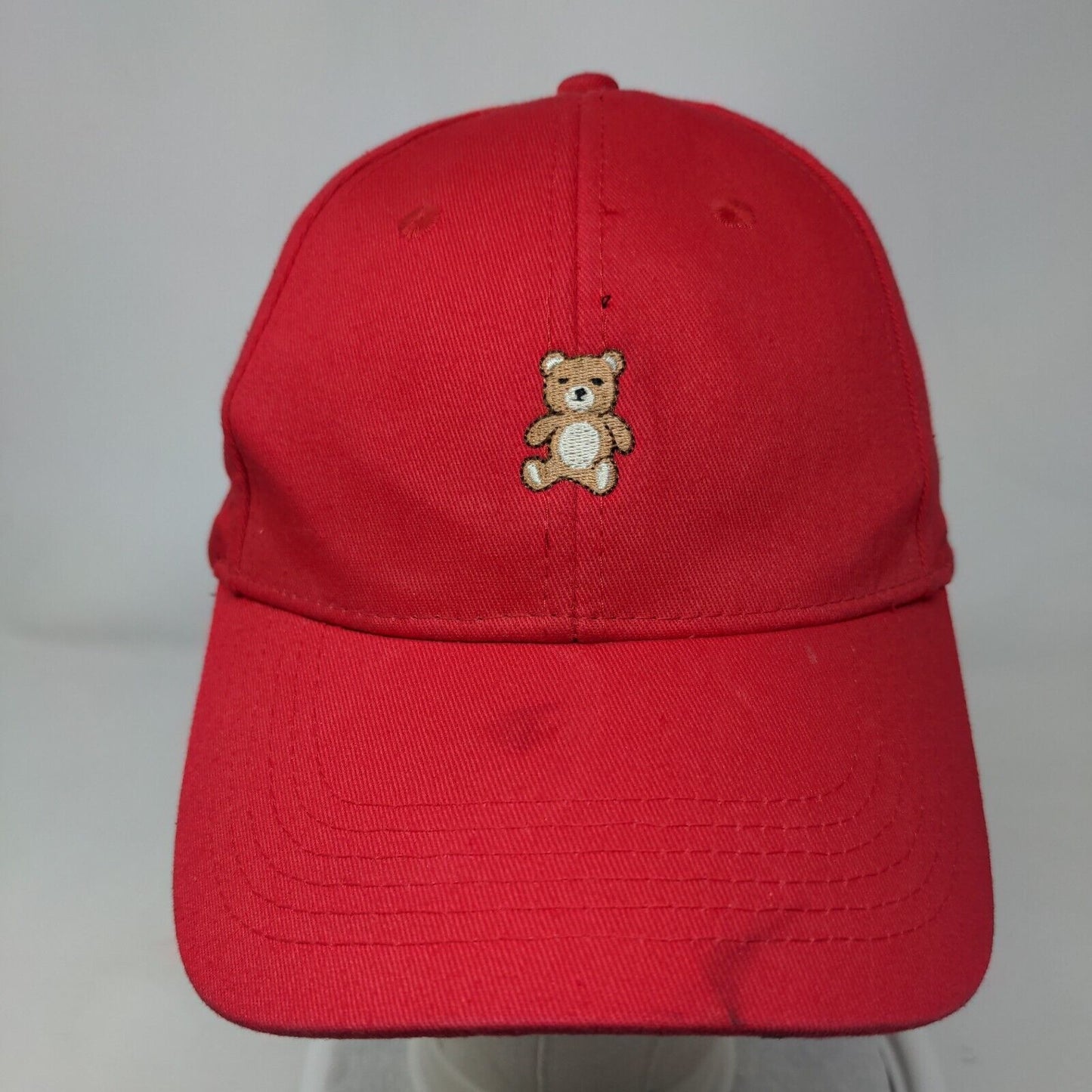 Teddy Bear Slideback Hat Red One Size Embroidered Adjustable 6 Panel