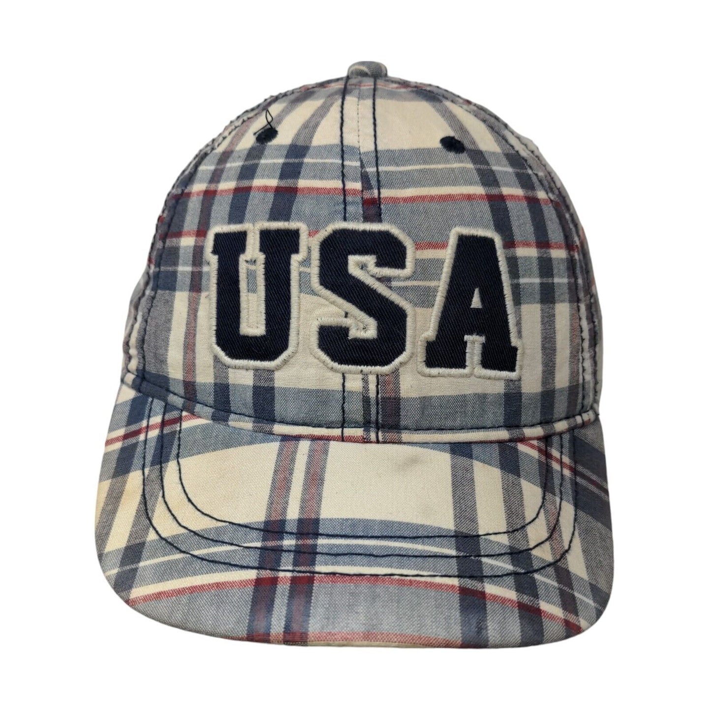 USA Strapback Hat Multicolor Size 4-7 Plaid Patriotic Embroidered 6 Panel