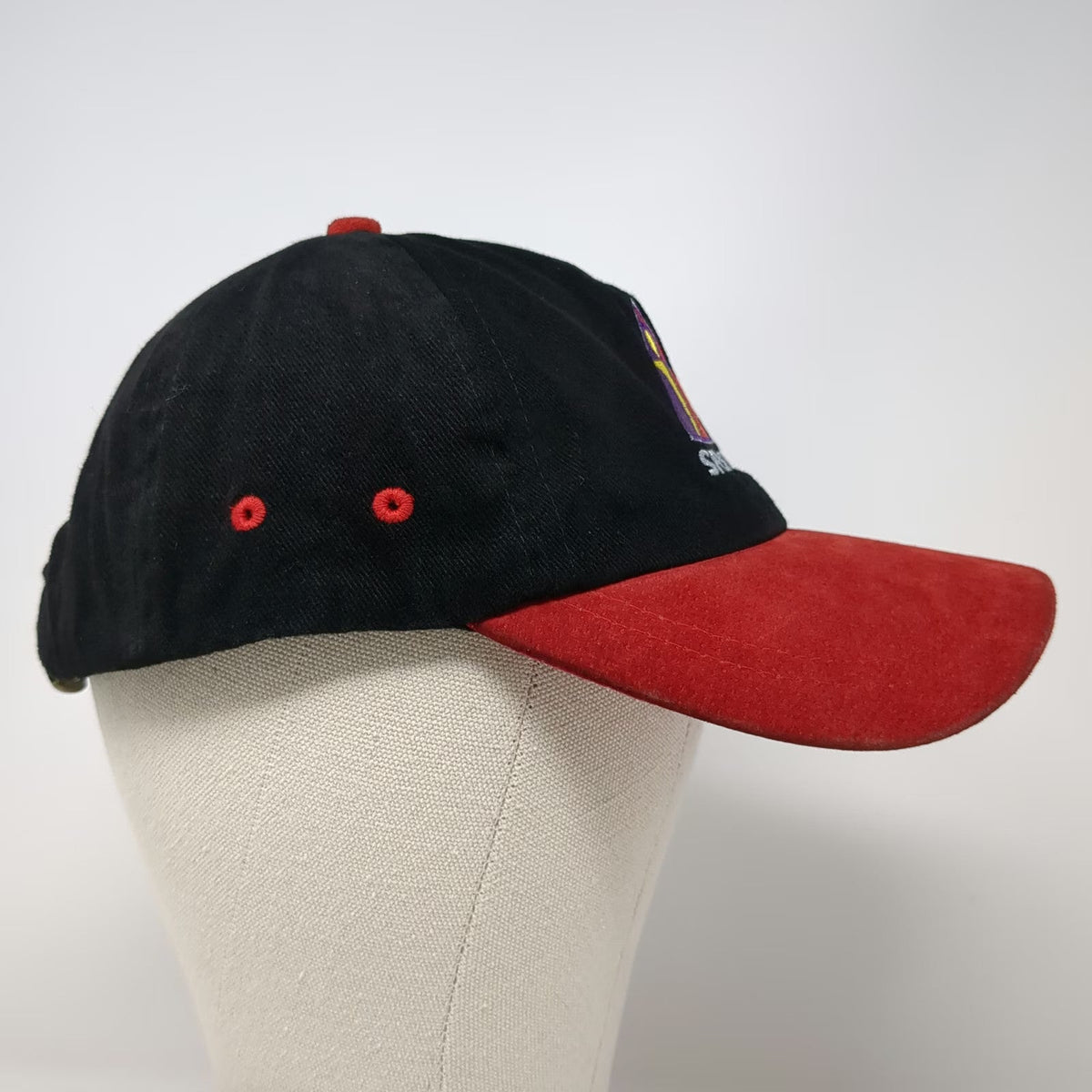Spencer's Baseball Cap Black Red One Size Suede Brim Slideback Gift Shop Hat