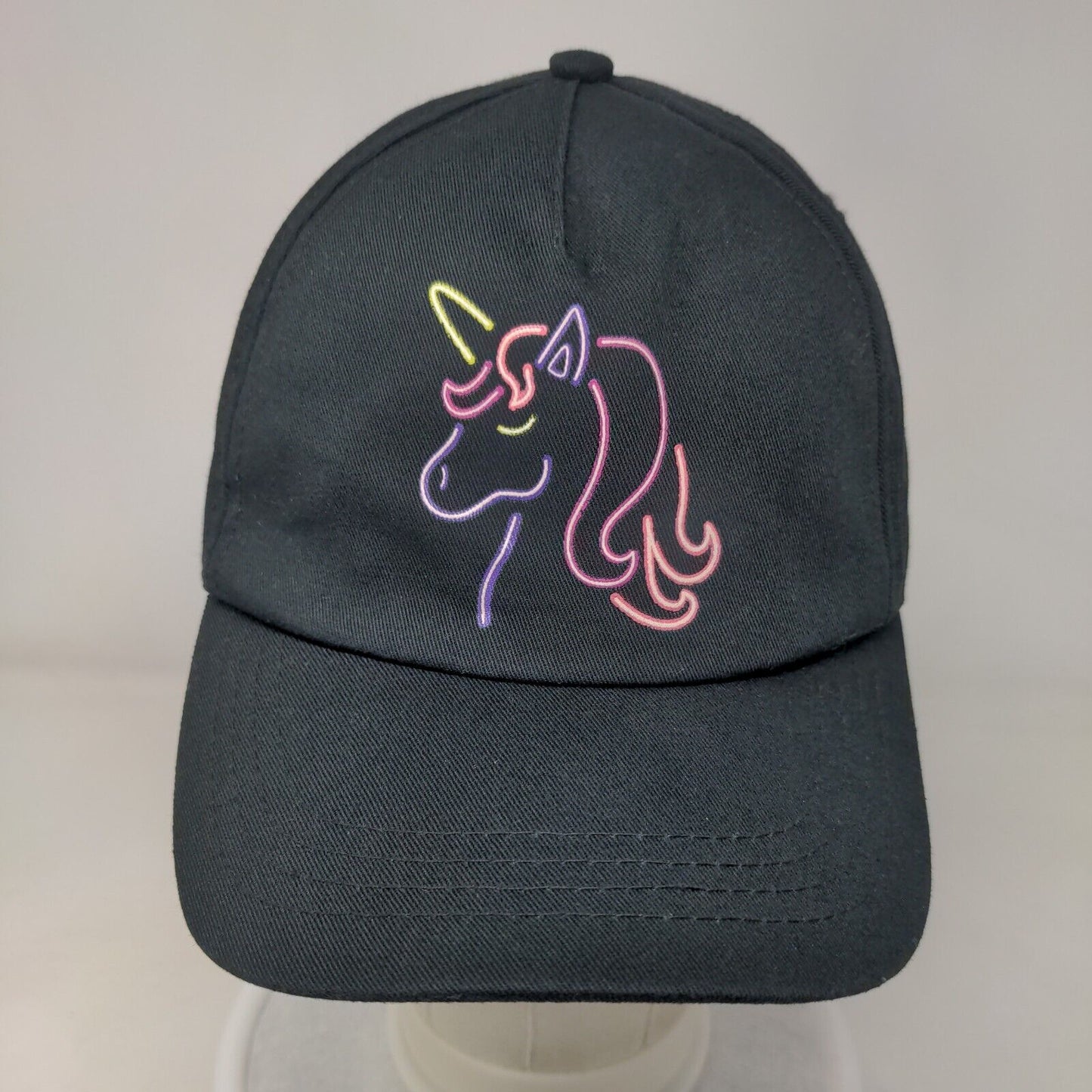 Unicorn Strapback Hat Black One Size Adjustable Solid Vent Holes