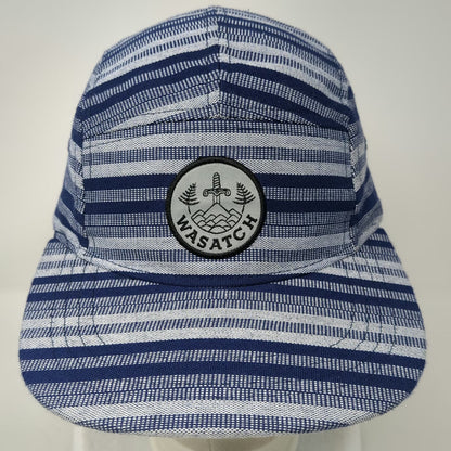 Discrete 5 Panel Hat Blue One Size Wasatch Mountain Patch Striped Flat Brim