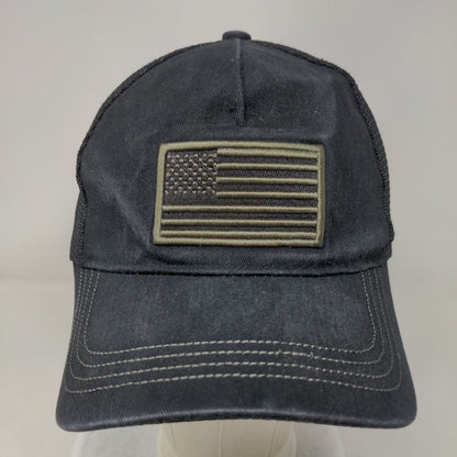 American Flag Snapback Trucker Hat Black One Size Adjustable Mesh Back Patriotic