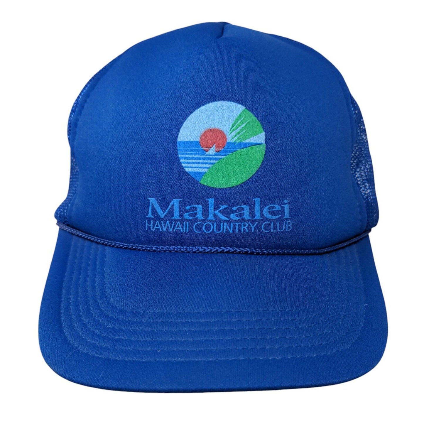 Makalei Hawaii Country Club Snapback Trucker Hat Blue OSFA Mesh Back Rope