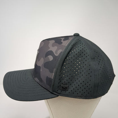 Melin Trucker Hat Black Gray OSFM Camo Hydro Perforated Rubber Logo Adjustable