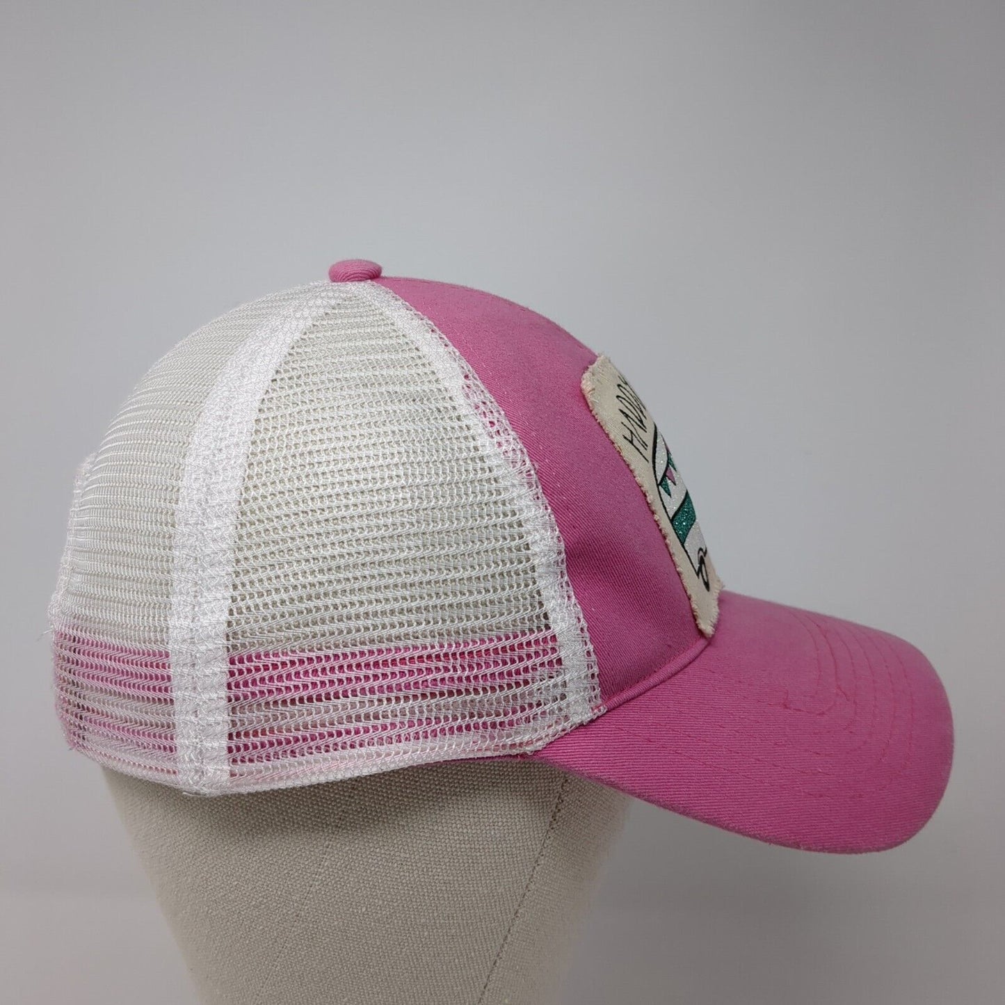 Happy Camper Snapback Trucker Hat Pink One Size Adjustable Mesh Back WB