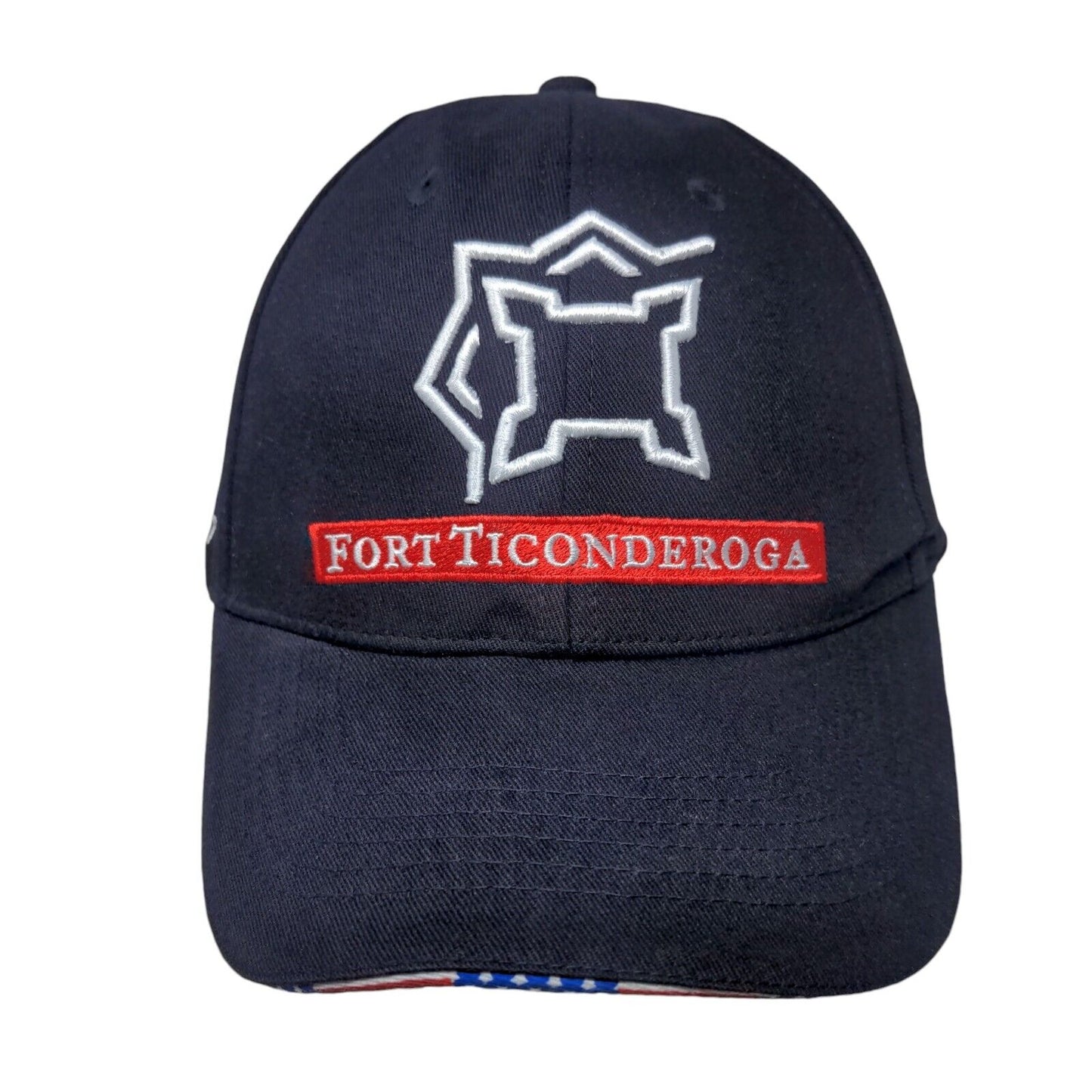 Fort Ticonderoga Strapback Hat Blue One Size American Flag Embroidered
