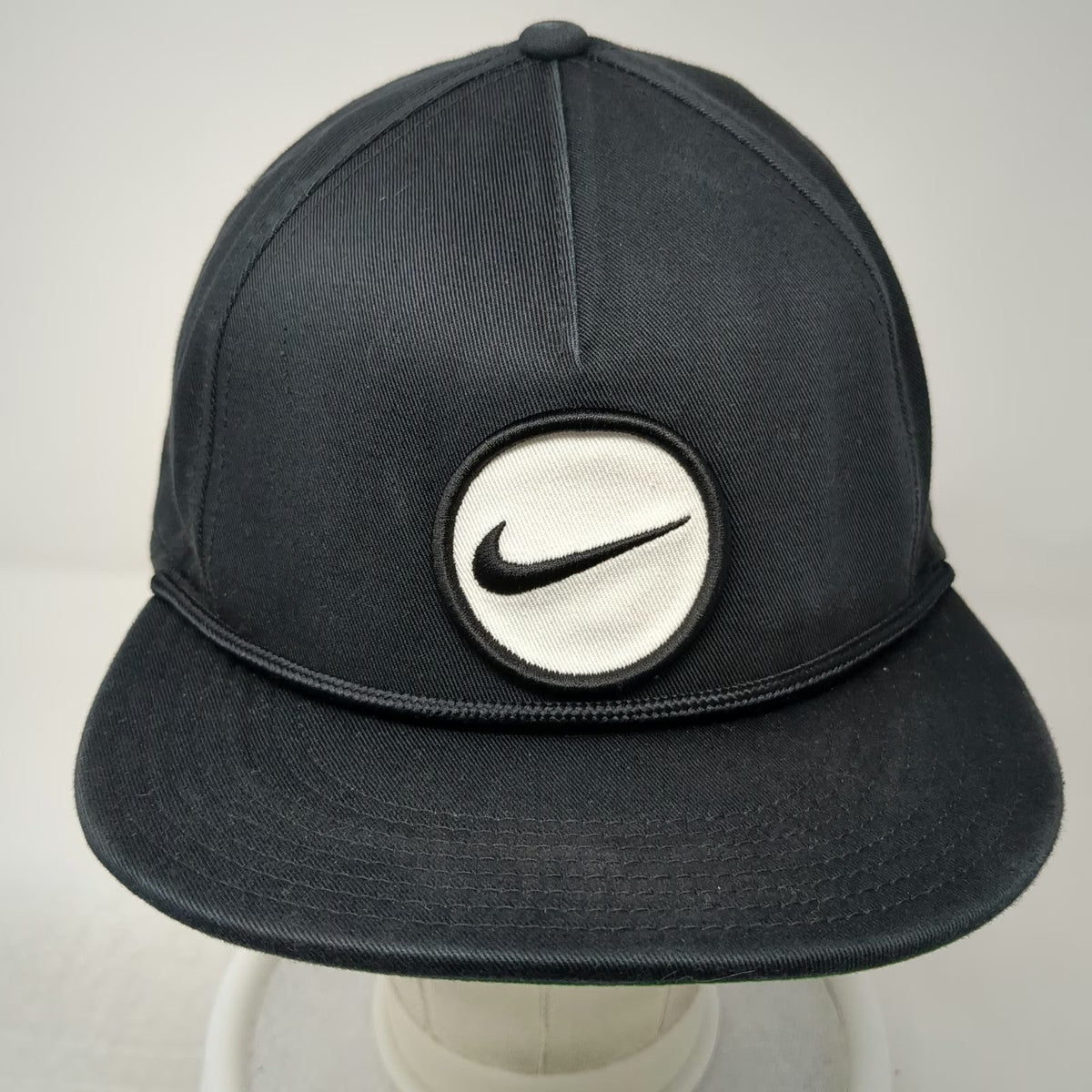 Nike 5 Panel Black Hat One Size Rope Golf Snapback Green Underbrim Patch Swoosh
