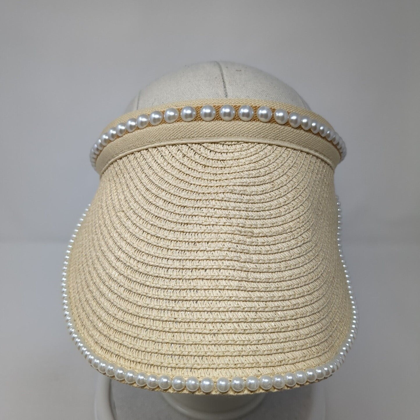 Papillon Clip On Sun Visor Hat Tan One Size Solid Pearl Embellished
