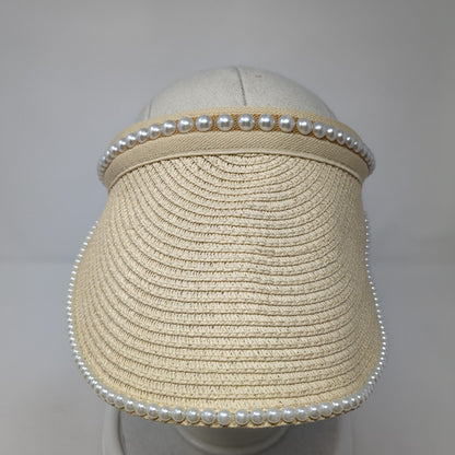 Papillon Clip On Sun Visor Hat Tan One Size Solid Pearl Embellished