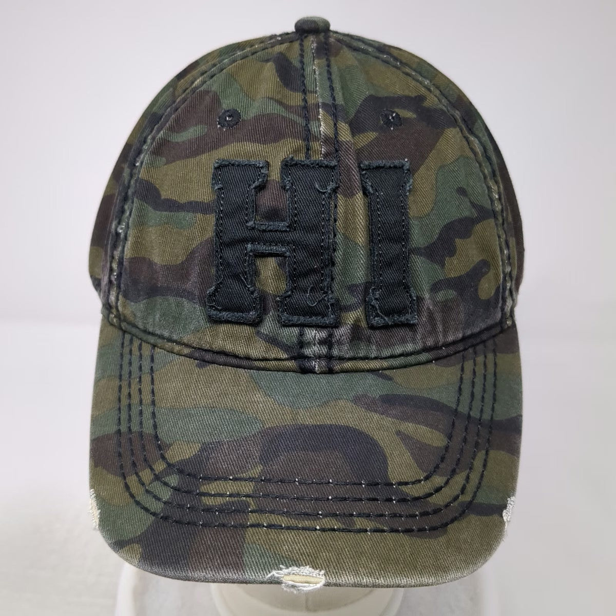 Fashion Code Hawaii Baseball Cap Green Camo HI Distressed Hat One Size Slide