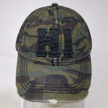 Fashion Code Hawaii Baseball Cap Green Camo HI Distressed Hat One Size Slide