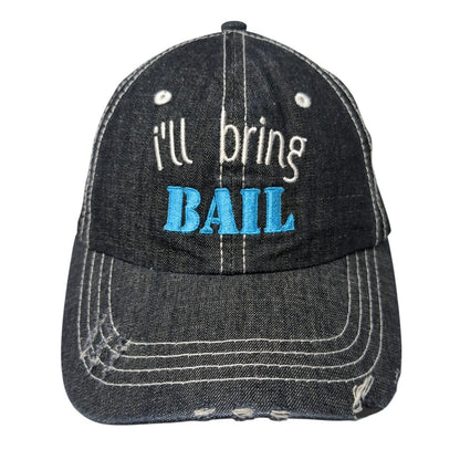I'll Bring Bail Strapback Trucker Hat Black OS Adjustable Mesh Back Distressed