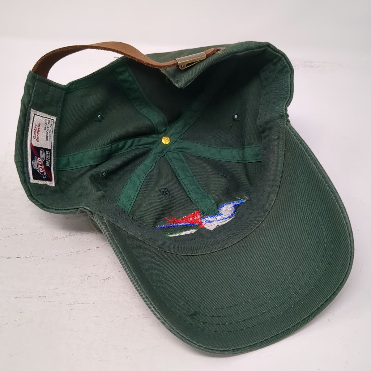 Otto Baseball Cap Green One Size Leather Strapback River Bend Golf Course Hat