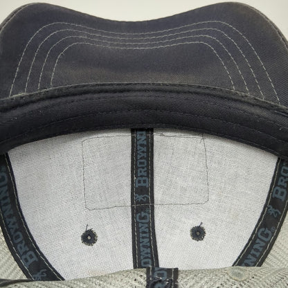 Browning Trucker Hat Gray One Size Mesh Back American Flag Buckmark Logo Patch