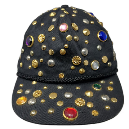 Black 5 Panel One Size Hat Rhinestone Studded Gem Beaded Snapback Bling Sparkle