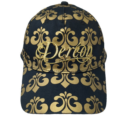 Dereon 5 Panel Black Gold Scroll Pattern Embroidery One Size Hat Streetwear