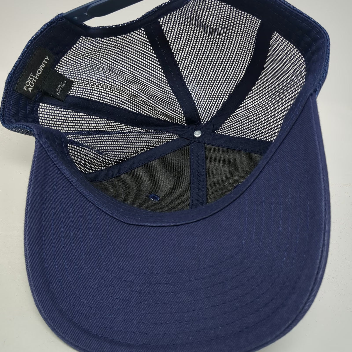 Port Authority Blue Trucker Hat One Size Friedrich Leather Patch Shield Logo