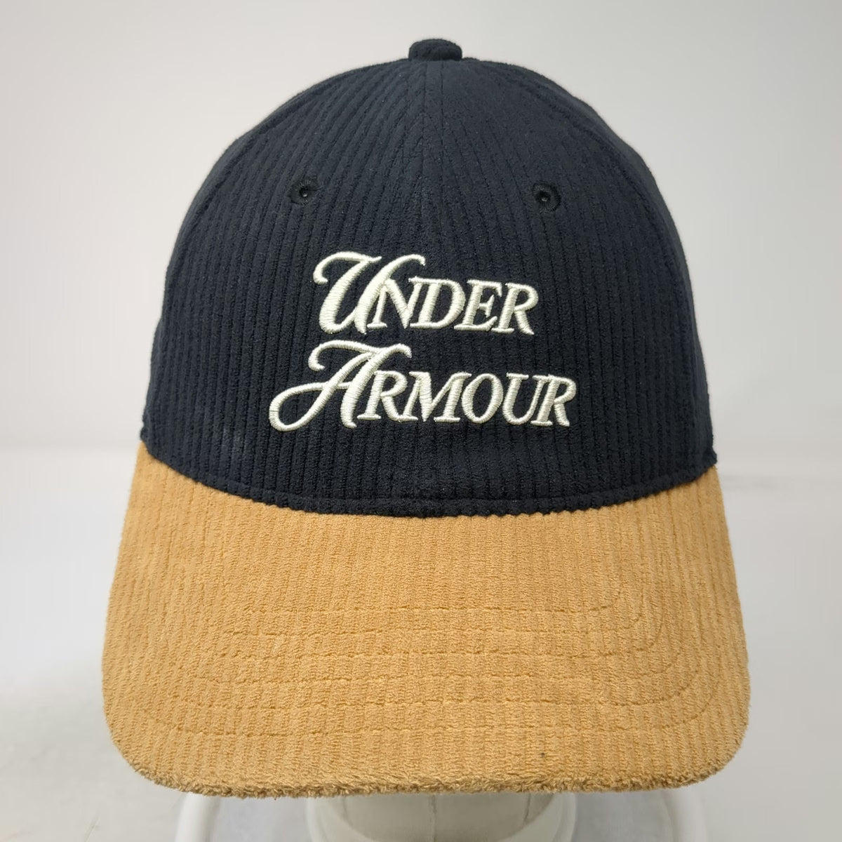 Under Armour Baseball Cap Black One Size Corduroy Script Slideback Two Tone Hat