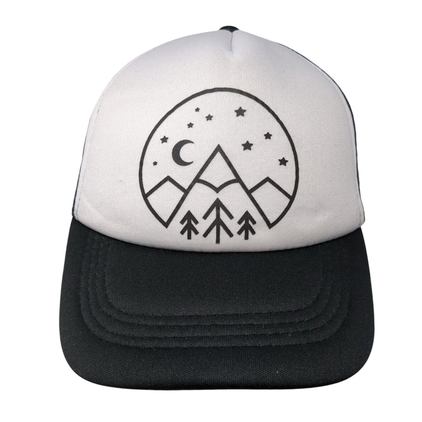 Mountain Moon Stars Snapback Trucker Hat Black OSFA Mesh Back Outdoor