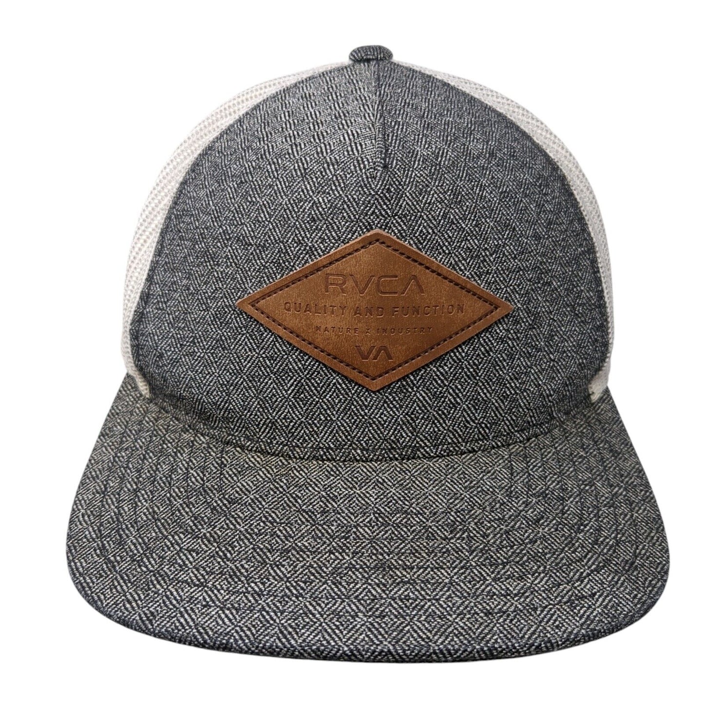 RVCA Quality And Function Snapback Trucker Hat Gray One Size Mesh Back