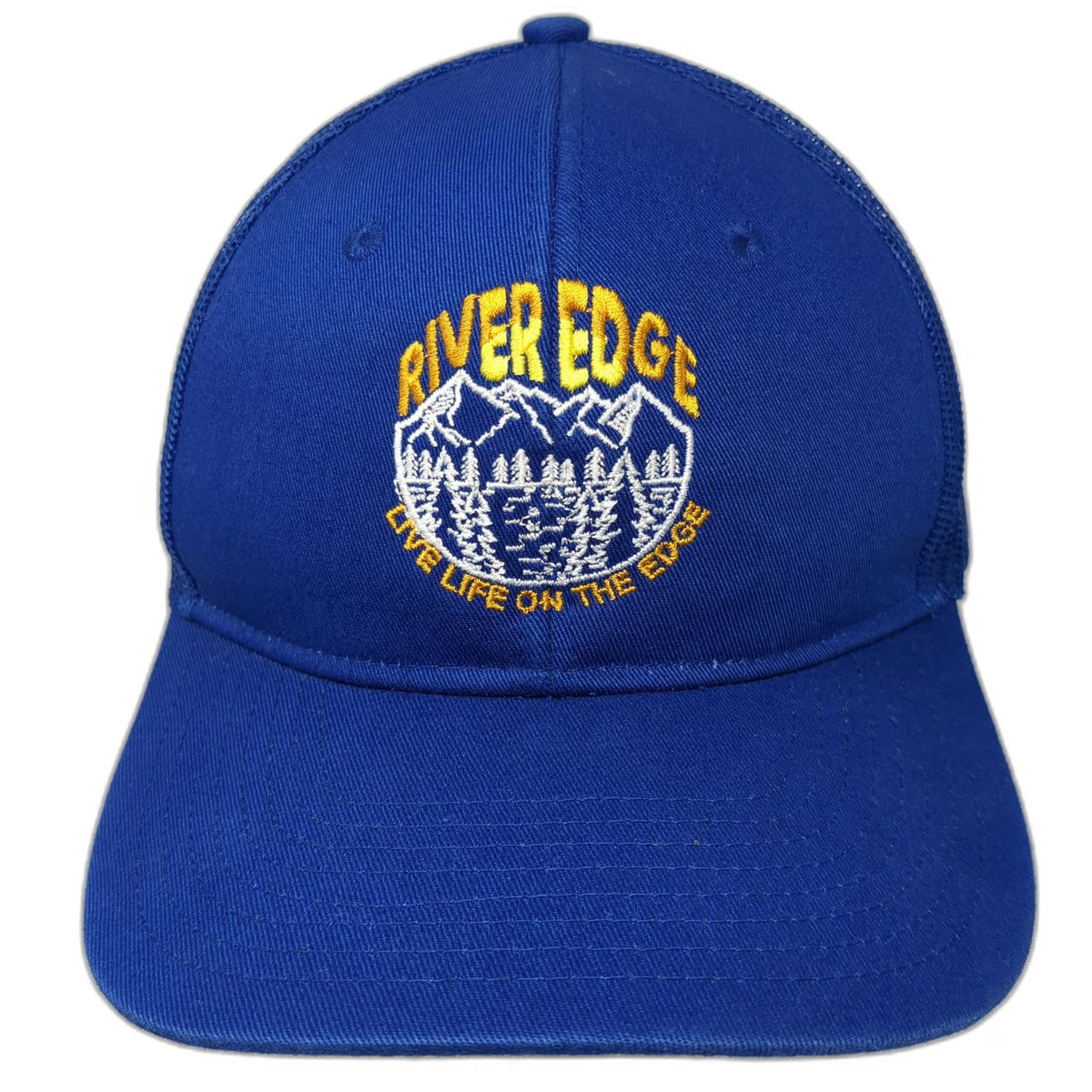 Port Authority Trucker Hat Blue One Size Mesh Back Snapback Mountains Graphic