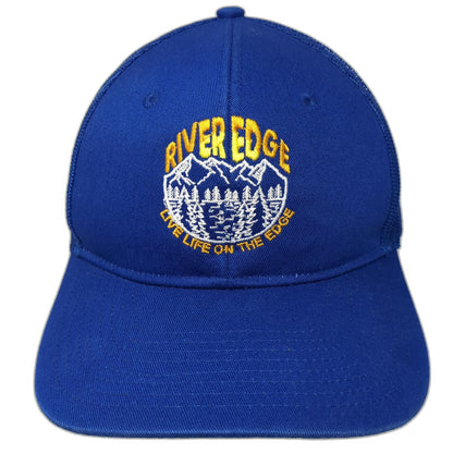 Port Authority Trucker Hat Blue One Size Mesh Back Snapback Mountains Graphic