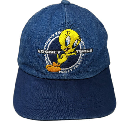 Looney Tunes Tweety Bird Blue Denim Baseball Cap Strapback Elastic Hat Vintage