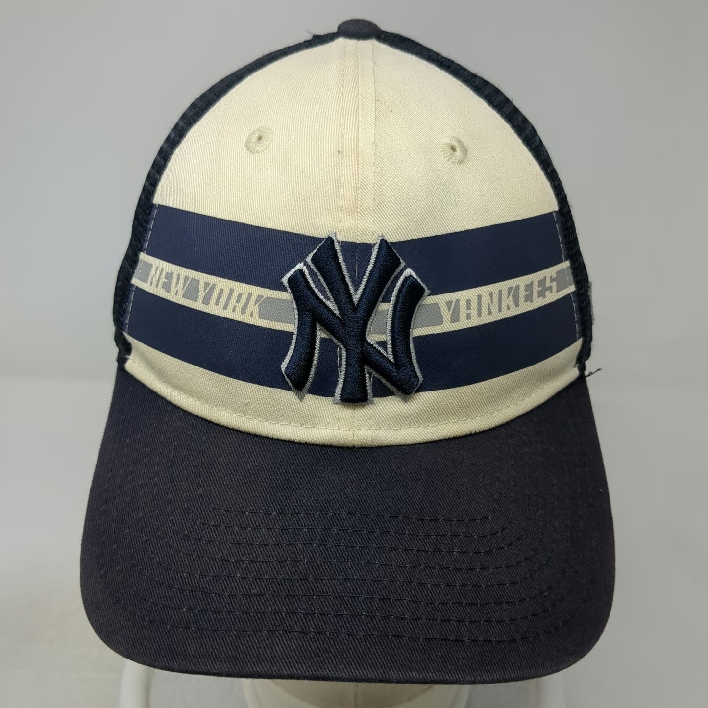 New Era MLB New York Yankees Blue Trucker Hat One Size Mesh Snapback Curve Brim