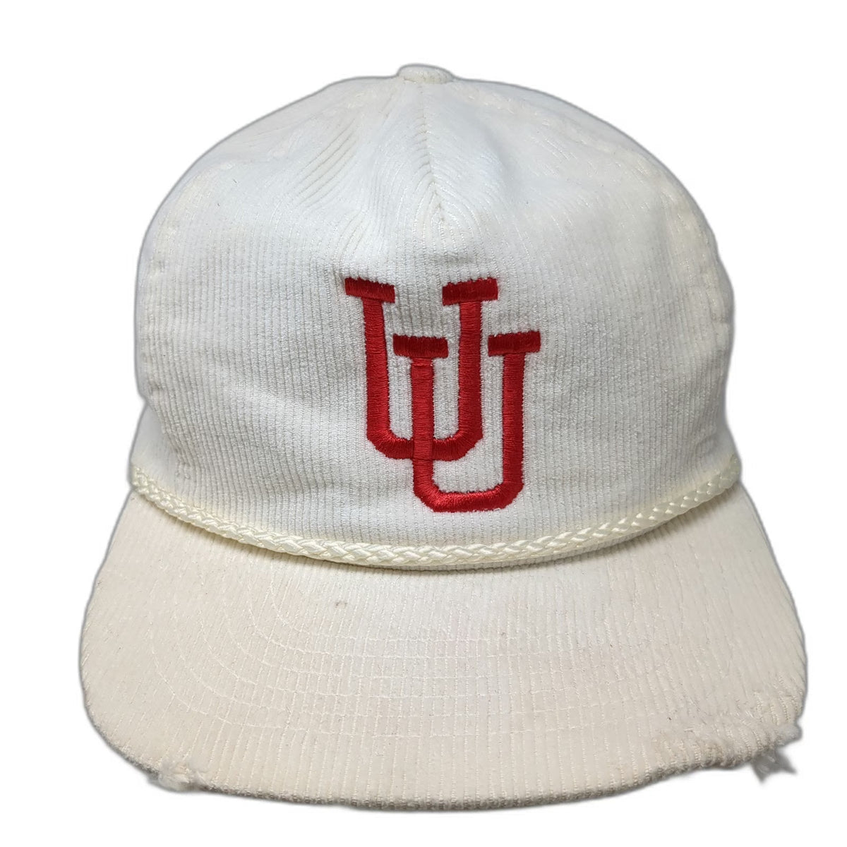 Utah Utes NCAA Trucker White Red OS Rope Corduroy Interlocking U Hat Strapback