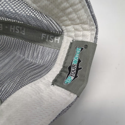 RepYourWater Trucker Hat Gray Beige One Size Rainbow Trout Fish Mesh Back