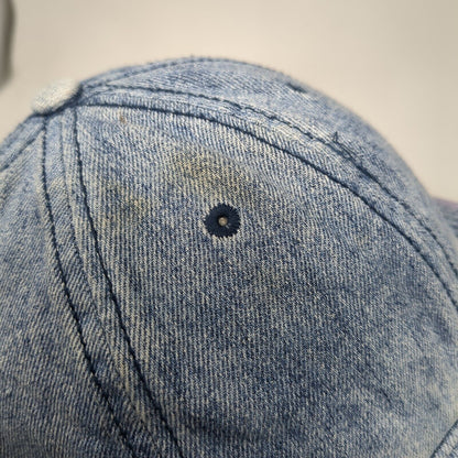 Unbranded Slideback Hat Blue One Size Leather Strap Denim Solid Blank
