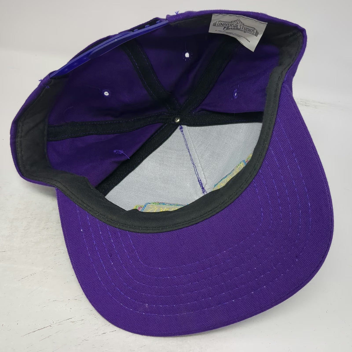 Universal Studios Florida Neon Sign Logo 5 Panel Purple Hat Snapback Vintage