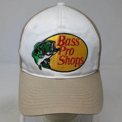 Bass Pro Shops Trucker Hat Beige White One Size Mesh Back Snapback Fish Logo
