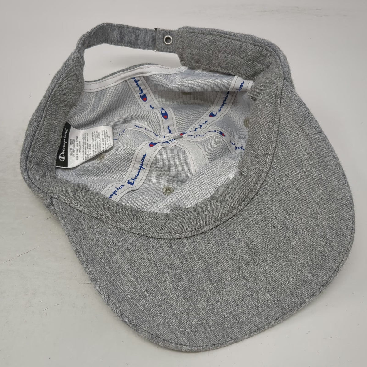 Champion Baseball Cap Gray One Size Strapback Cotton Script Logo Adjustable Hat