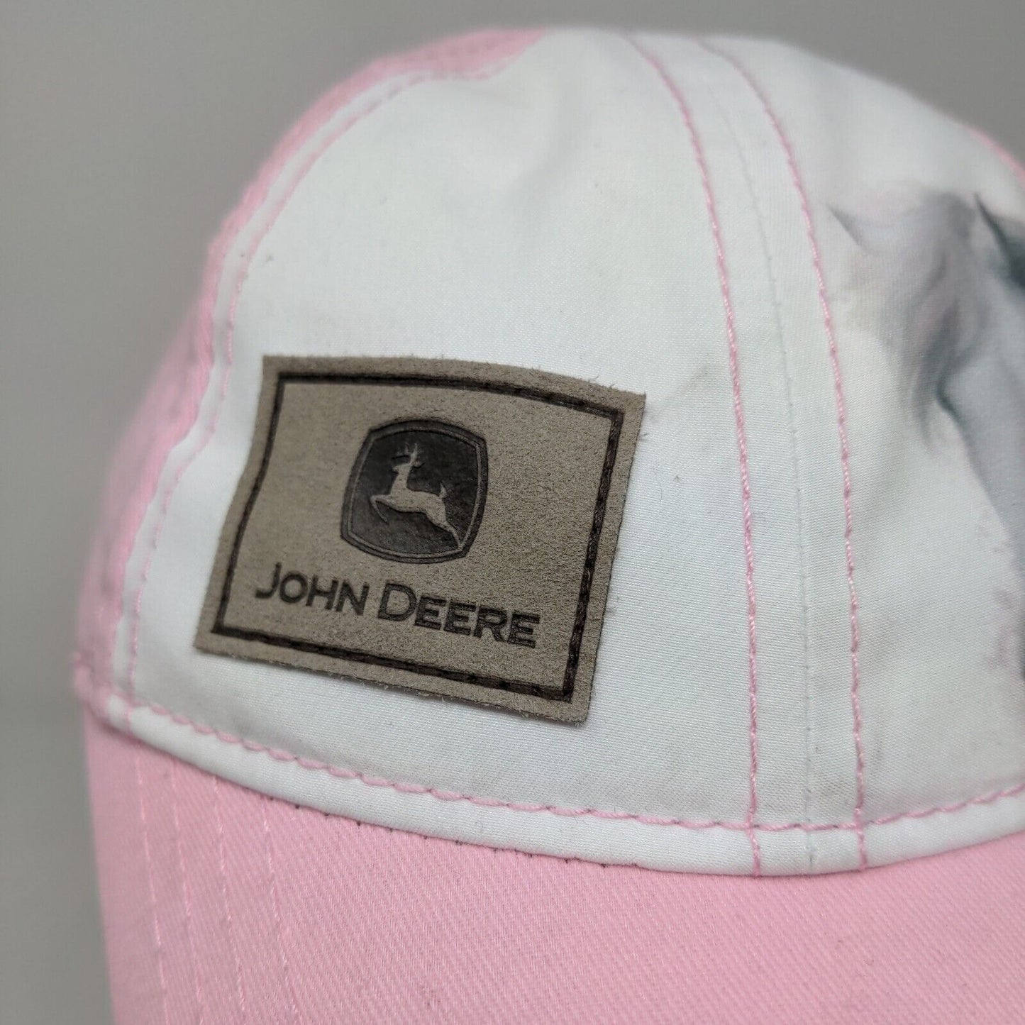 John Deere Girl's Stretchy Hat Pink White Size Toddler OS Horse Graphic Logo