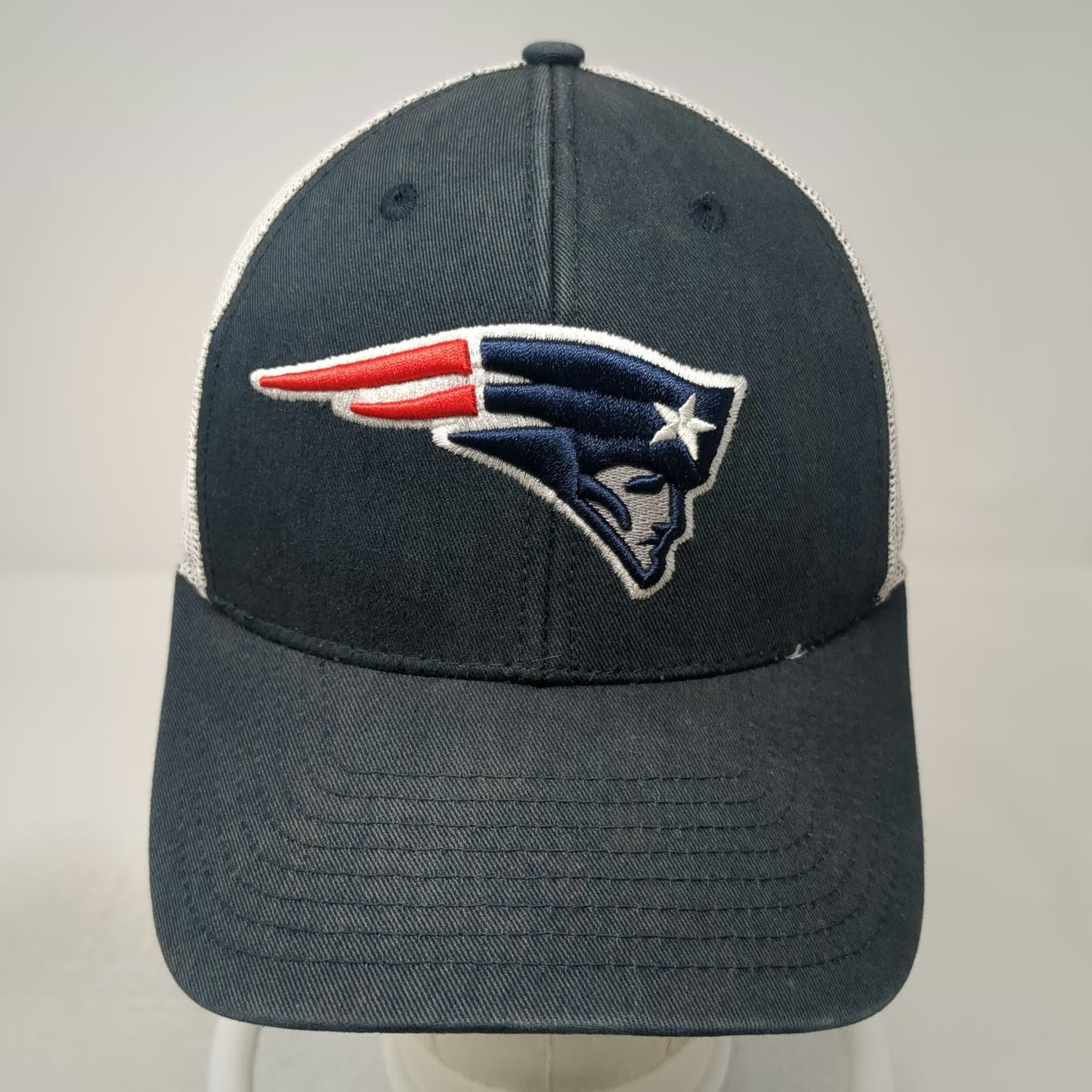 NFL Team Apparel New England Patriots Blue Trucker Hat One Size Snapback Mesh