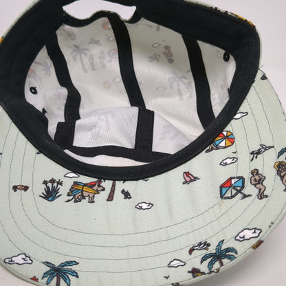 Vans 5 Panel Green Hat One Size Beach Print Palm Tree Strapback Logo Patch