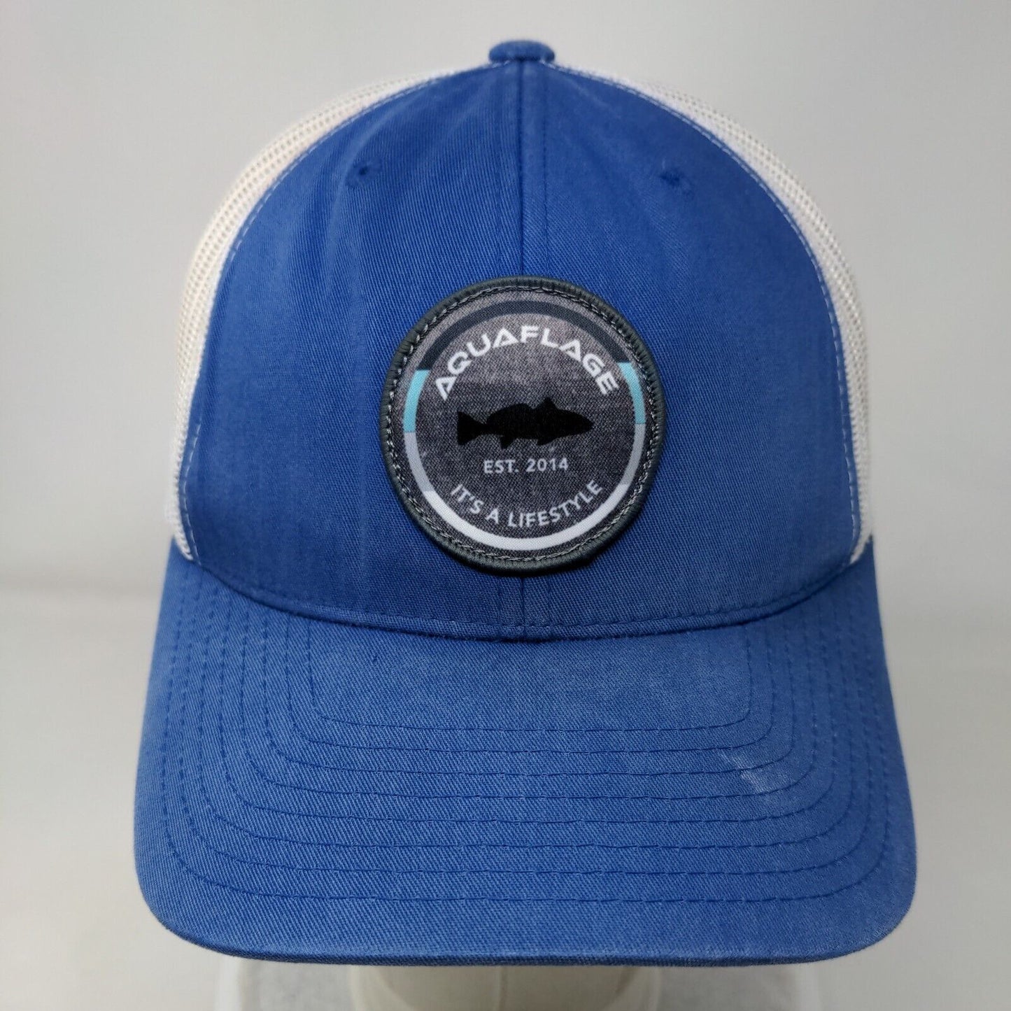 Aquaflage Est. 2014 It's A Lifestyle Trucker Hat Blue One Size Mesh Back Yupoong