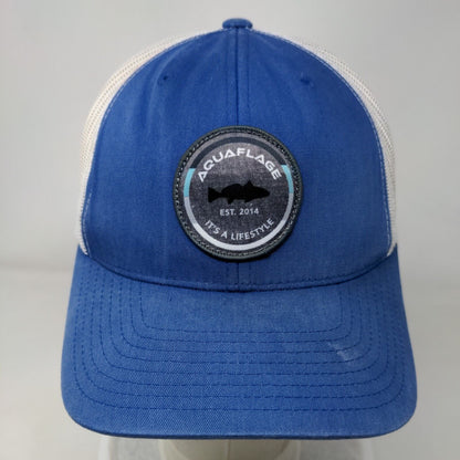 Aquaflage Est. 2014 It's A Lifestyle Trucker Hat Blue One Size Mesh Back Yupoong