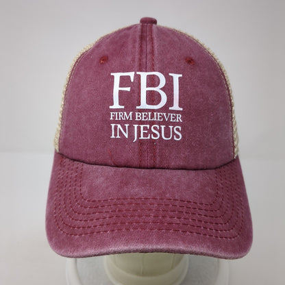 FBI Firm Believer In Jesus Slideback Trucker Hat Red OS Adjustable Mesh Back