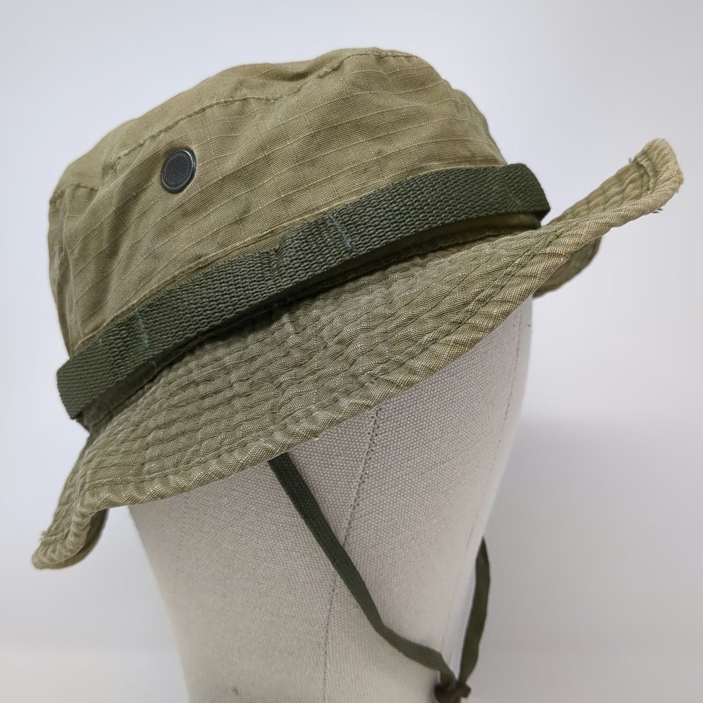 Green Bucket Hat 7 1/2 Fitted Chin Strap Wide Brim Military Sun Protection Hat