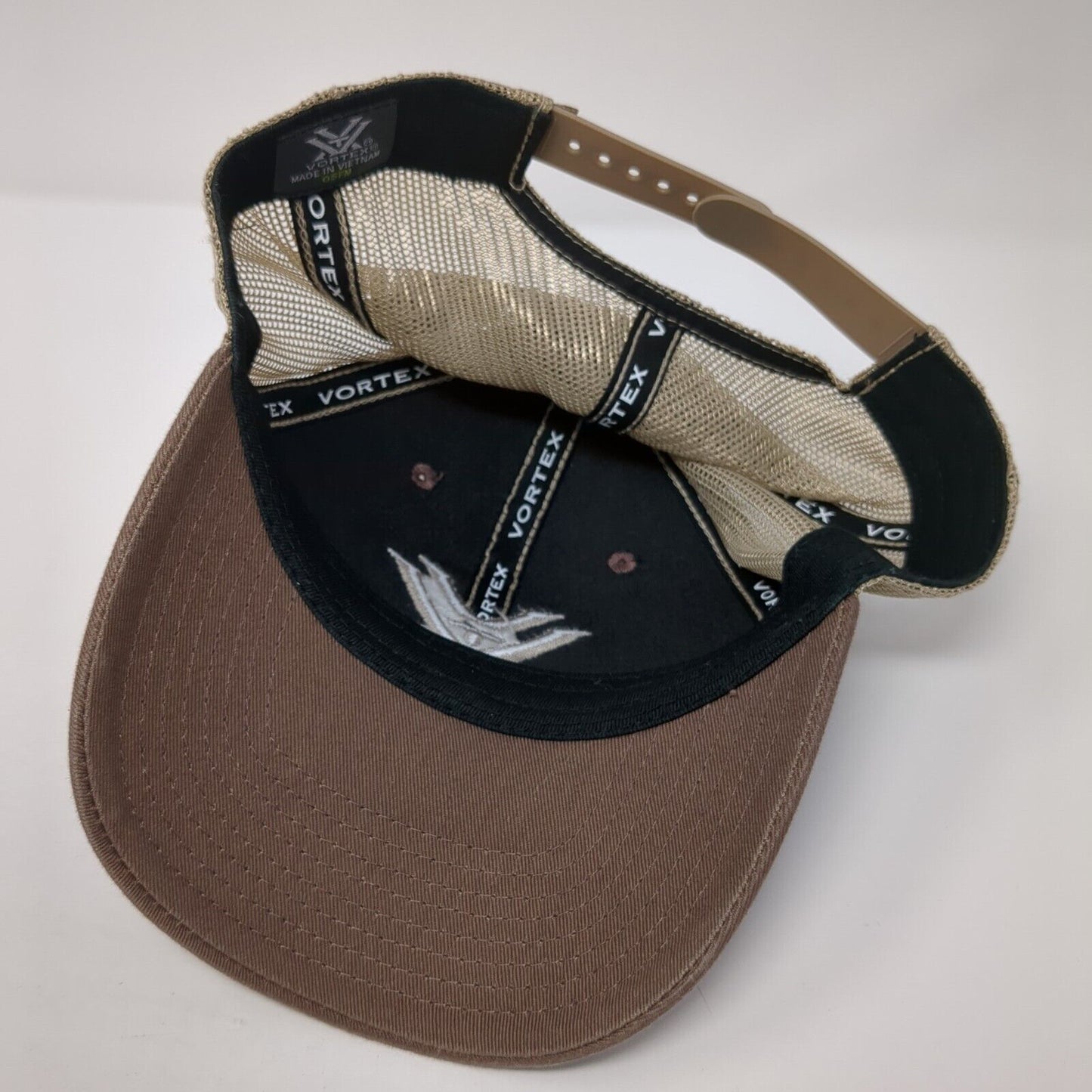 Vortex Snapback Mesh Back Trucker Hat Brown One Size Embroidered Logo