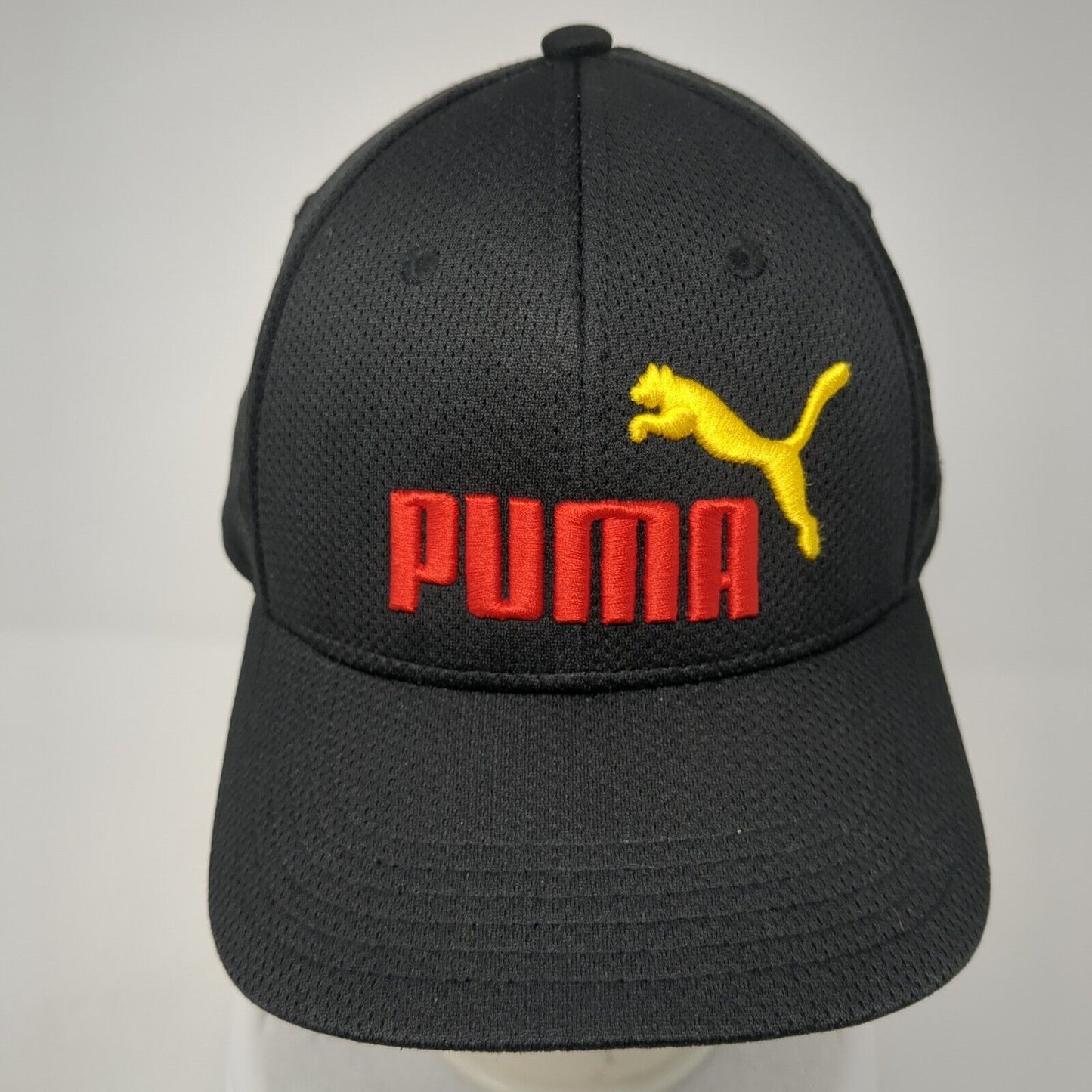 Puma Spell Out Fitted Hat Black L/XL Embroidered Logo Stretch Outdoor