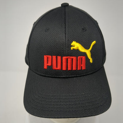 Puma Spell Out Fitted Hat Black L/XL Embroidered Logo Stretch Outdoor
