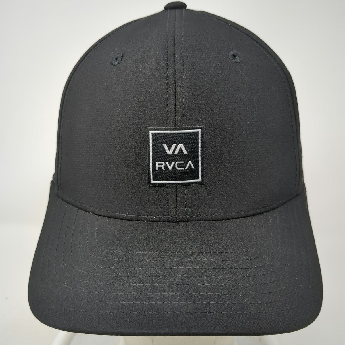 RVCA Baseball Cap Black One Size Logo Patch Flexfit Fitted Stretch Fit Hat