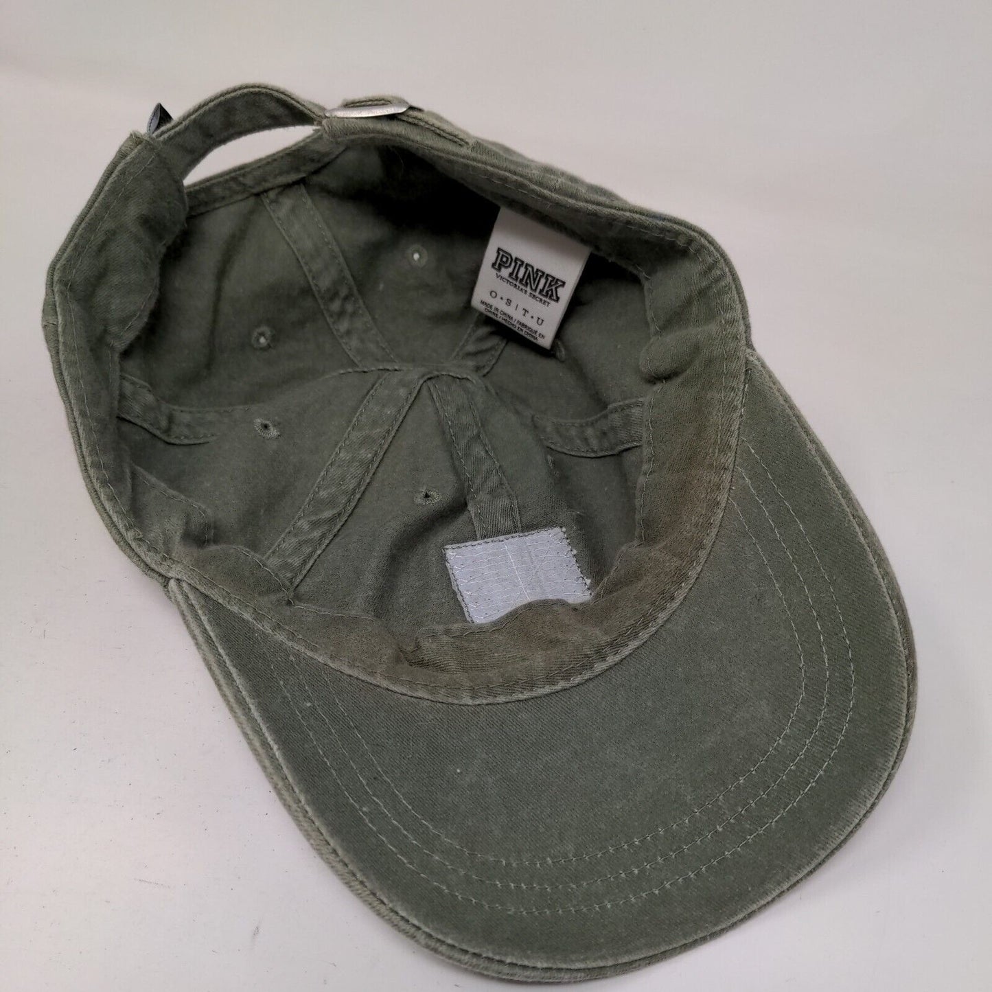 PINK Victoria's Secret Slideback Hat Green One Size Adjustable 6 Panel Cotton