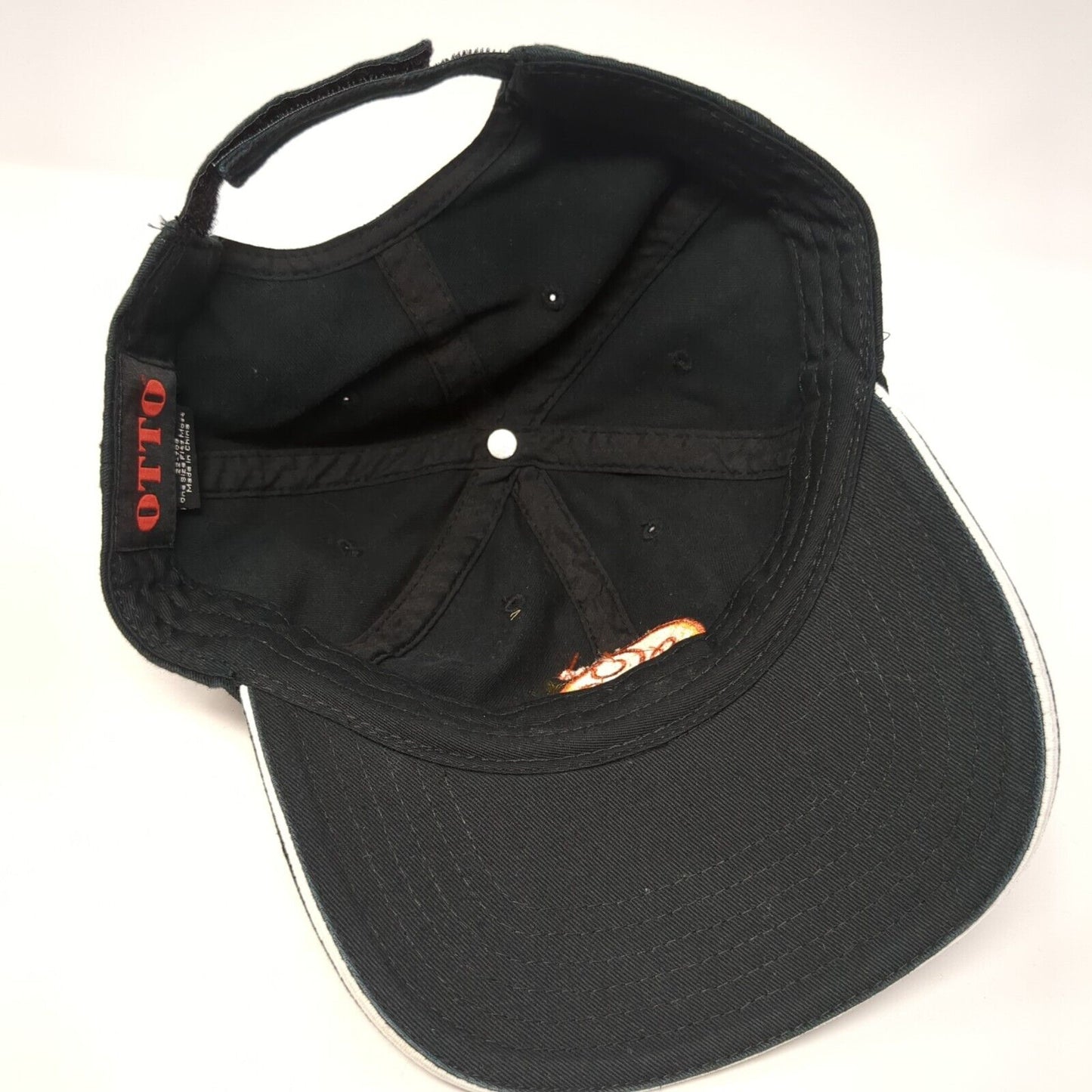 Otto Strapback Hat Black One Size Adjustable Embroidered Vented Holes 6 Panel