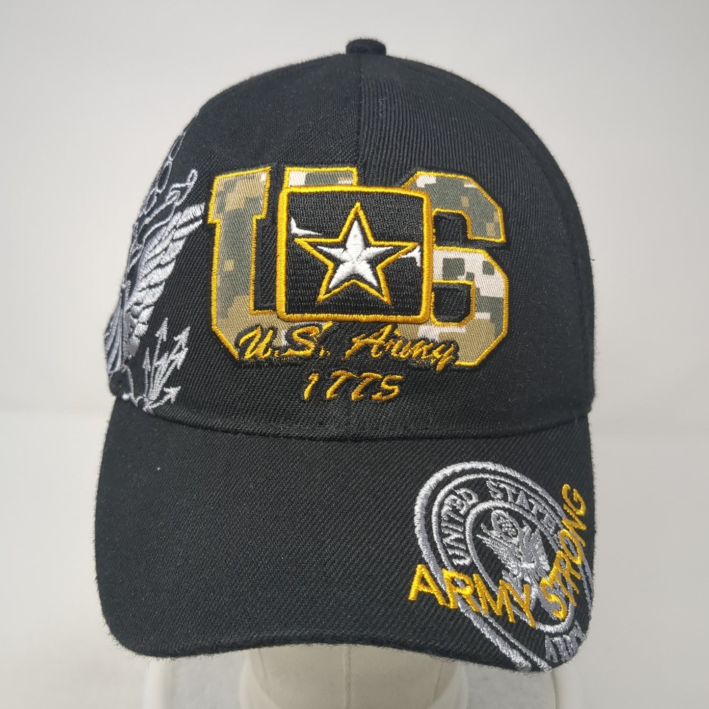 United States Army Strong Strapback Hat Black One Size Embroidered