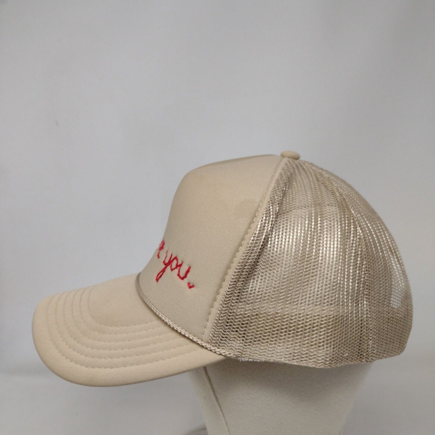 I Love You Snapback Trucker Hat Tan OSFM Adjustable Mesh Back Rope Otto
